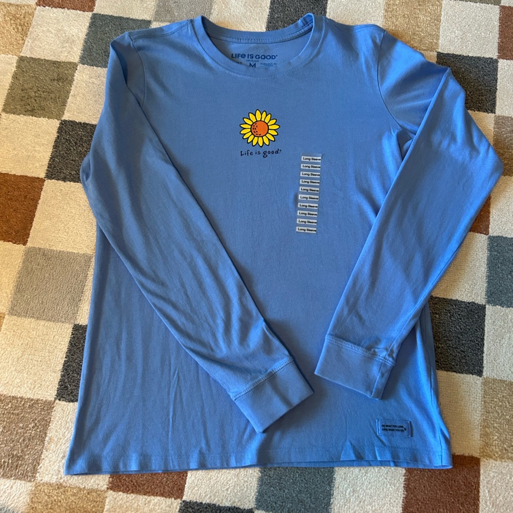 Life Is Good Blue Long Sleeve Shirt with Sunflower